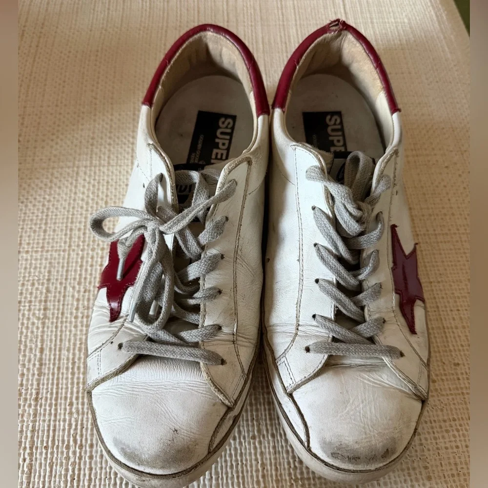 Golden Goose GGDB Superstar White & Red Sneakers - size 8 - Picture 1 of 10